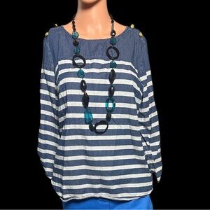 The Limited Blue and White Boxy Blouse